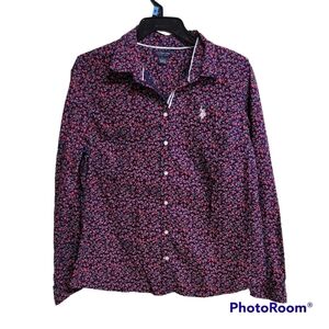 U.S. Polo Assn Navy Blue Floral Button Down Top